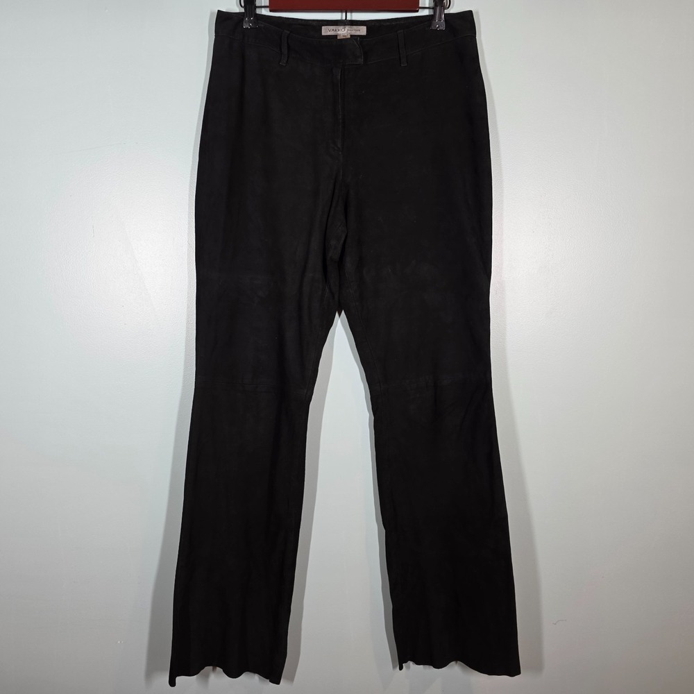 VS2 Vakko Goat Suede Pants Women's Size 10 Black Bootcut Flare Cowgirl Moto Boho